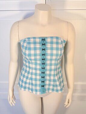 Torrid Blue White Women's Checkered Tube Top Corset Women Size 00 Blue